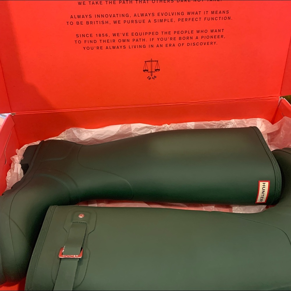 Green Hunter rain boots (tall)